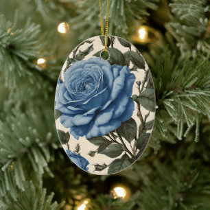 Blaue Eleganz: Vintage Rose der Provinz im Blut Keramik Ornament