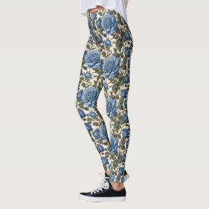 Blaue Eleganz: Vintage Rose der Provinz im Blut Leggings