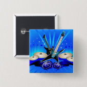 Blaue elektrische Gitarren, Trommeln u. Button (Vorne & Hinten)