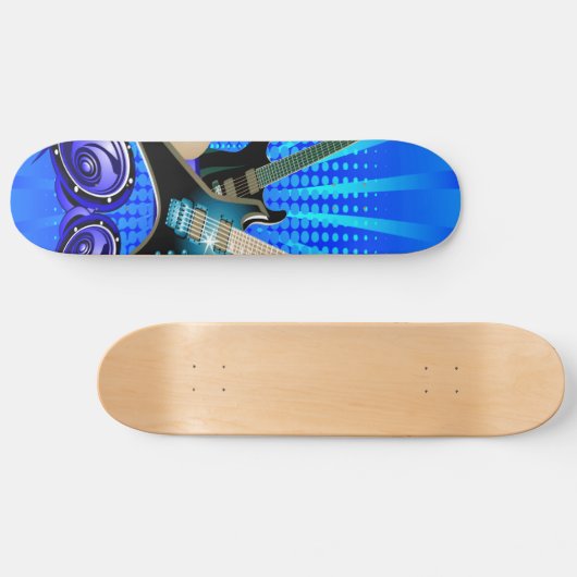 Blaue elektrische Gitarren, Trommeln u. Skateboard (Horizontal)