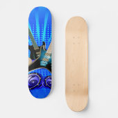 Blaue elektrische Gitarren, Trommeln u. Skateboard (Vorderseite)