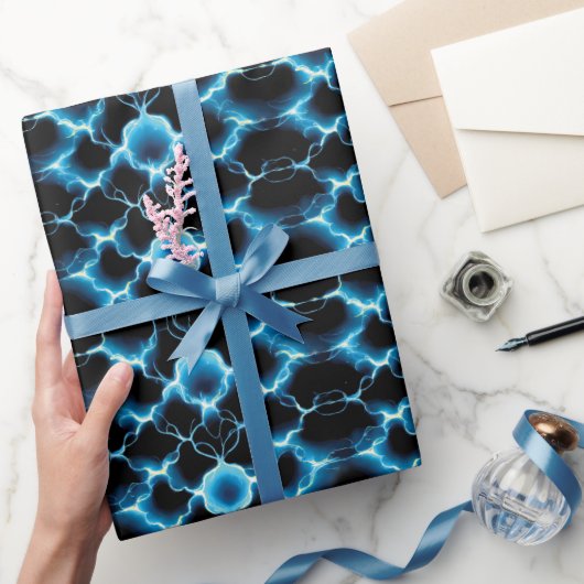 Blaue elektrische Synapse Wiederholungsmuster Geschenkpapier (Schenken)