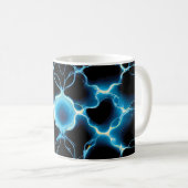 Blaue elektrische Synapse Wiederholungsmuster Kaffeetasse (VorderseiteRechts)