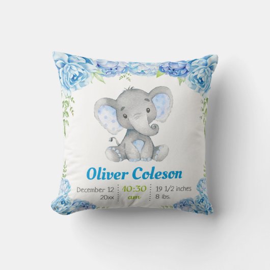 Blaue Elephant Baby Boy Throw Kissen Kinderzimmer  (Vorderseite)