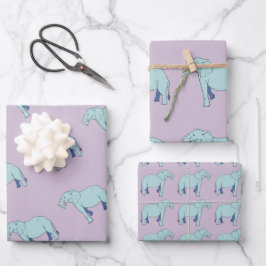 Blaue Elephant-Lavendel-Umhüllungspapierblätter Geschenkpapier Set