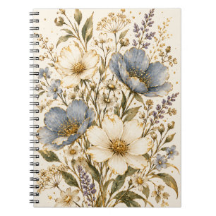 Blaue Elfenbein-Blumen Botanische Eleganz Notizblock