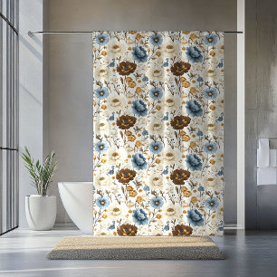 Blaue Elfenbein Blumen Staubblaue Hochzeitsgeschen Duschvorhang