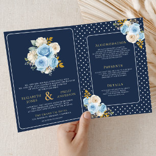 Blaue Elfenbein-Blumenrosen Alles in Einem Navy-Ho Einladung