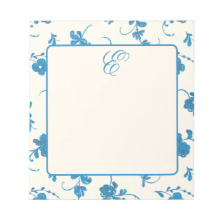 Blaue Elfenbein-Vintage-Eleganz mit Monogramm Notizblock