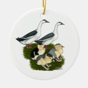 Blaue Elster-Entenfamilie Keramikornament