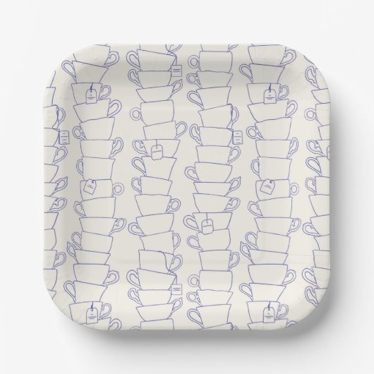 Blaue englische Teetasse Streifen Pappteller (Vorderseite)