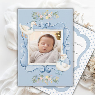 Blaue Enten Florale Vintage-Baby Ankündigung