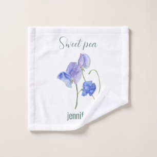 Blaue Erbse Wasserfarbe mit Name Handtuch Waschlappen