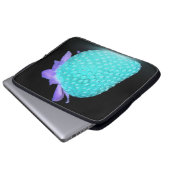 Blaue Erdbeere neoniert niedlich schwarz Laptopschutzhülle (Vorne Knopf)