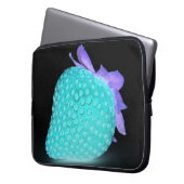 Blaue Erdbeere neoniert niedlich schwarz Laptopschutzhülle (Vorderseite Links)