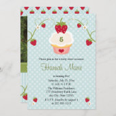 Blaue Erdbeerkuchen-Geburtstags-Foto-Einladung Einladung (Vorne/Hinten)