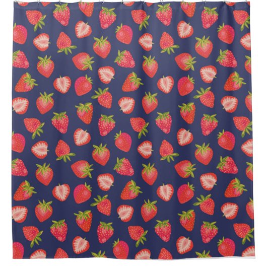 Blaue Erdbeermuster Duschvorhang (Vorderseite)