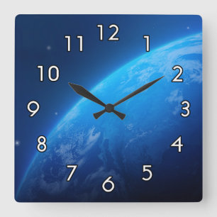 Blaue Erde Quadratische Wanduhr