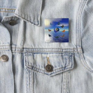 Blaue Erde Schmetterlinge Knopf Button