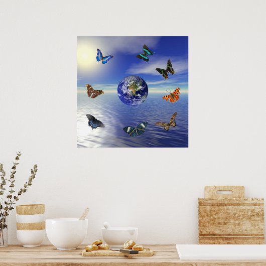 Blaue Erde Schmetterlinge Poster (Küche)