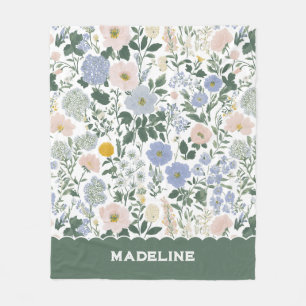 Blaue Errötungs-Cottagecore-Wildblumen-Monogramm-N Fleecedecke