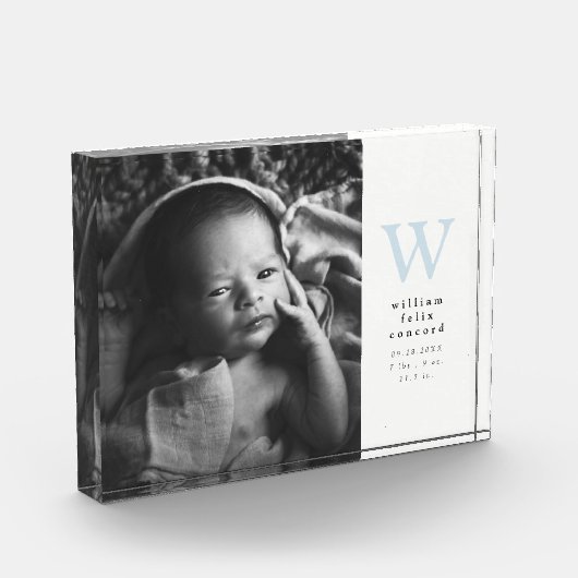 Blaue erste einfache Geburtsankündigung Fotoblock (Links)