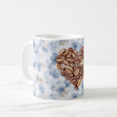 Blaue Erste Kaffeebohnen Herz Kaffeetasse (Vorderseite Links)