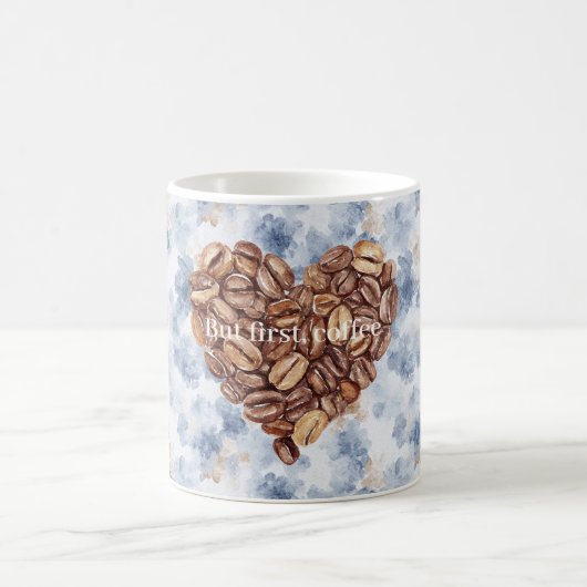 Blaue Erste Kaffeebohnen Herz Kaffeetasse (Mittel)