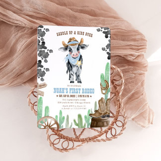 Blaue erste Rodeo-Einladung zum 1. Geburtstag Jung Einladung
