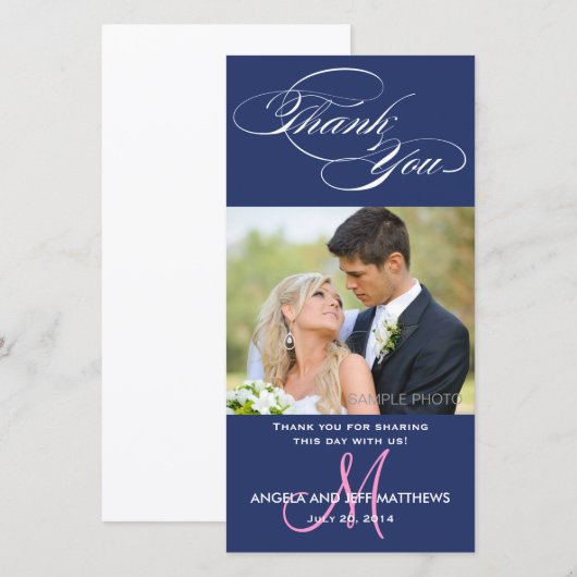 BLAUE ERSTE SKRIPT WEDD DANKE FOTOKARTE (Vorne/Hinten)