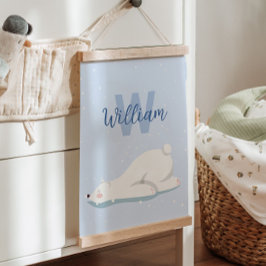 Blaue erste Winterpolar-Kinderzimmer-Wanddekoratio Wandteppich Mit Holzrahmen