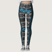 Blaue ethnische Azteke Leggings (Vorderseite)