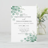 Blaue Eukalyptus-Blattblüte Hochzeit Einladung (Stehend Vorderseite)