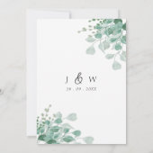 Blaue Eukalyptus-Blattblüte Hochzeit Einladung (Rückseite)