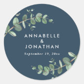 Blaue Eukalyptus-Blattpflanzen-Gastgeschenk Hochze Runder Aufkleber (Vorderseite)