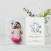 Blaue Eukalyptus Fauna Cross Foto Taufe einladen Dankeskarte (Stehend Vorderseite)