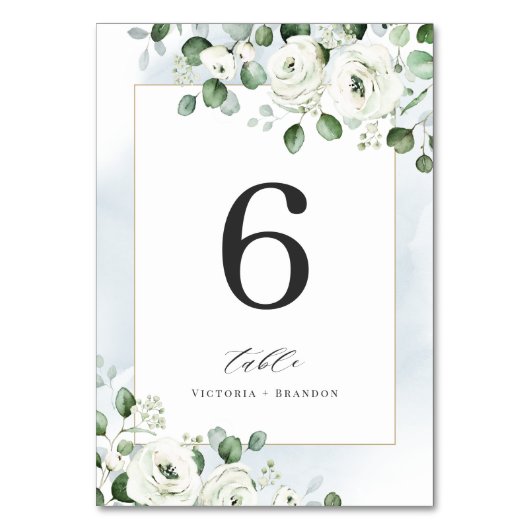 Blaue Eukalyptus-Grüne Blumenhochzeit Tischnummer (Rückseite)