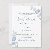 Blaue Eukalyptus-Hochzeit Einladung (Vorderseite)