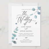 Blaue Eukalyptus-Hochzeit Einladung (Vorderseite)