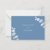 Blaue Eukalyptus Hochzeitreaktion UAWG Mitteilungskarte (Rückseite)