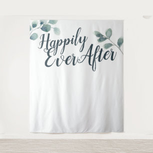 Blaue Eukalyptus-Hochzeitshintergrund für ein glüc Wandteppich