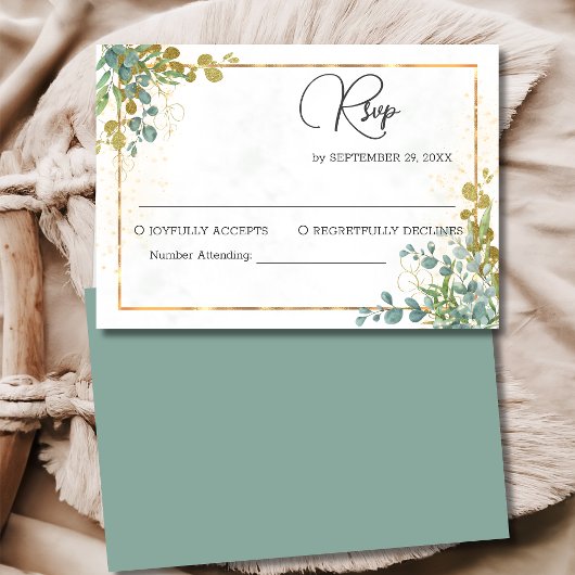 Blaue Eukalyptus-Hochzeitskarte RSVP Karte