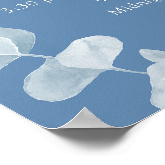 Blaue Eukalyptus Hochzeitsprogramm Poster (Ecke)