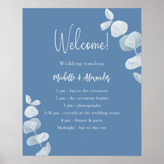 Blaue Eukalyptus Hochzeitsprogramm Poster (Vorne)