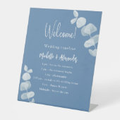 Blaue Eukalyptus Hochzeitsprogramm Sockelschild (Vorderseite)