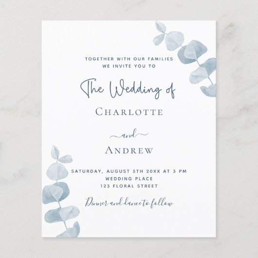 Blaue Eukalyptus-Hochzeitsreise Flyer (Vorne)