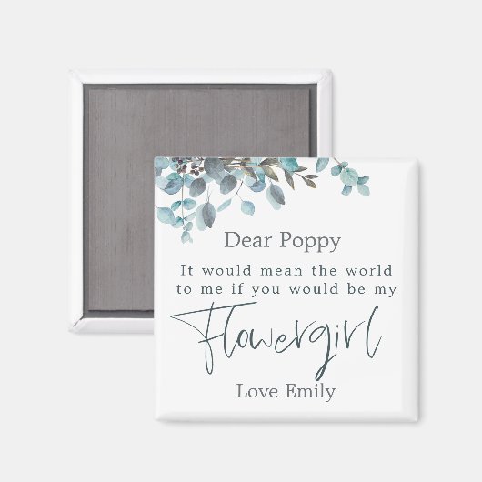 Blaue Eukalyptus-Leaf-Script-BlumenGirl-Anfrage Magnet (Vorderseite/Rückseite)