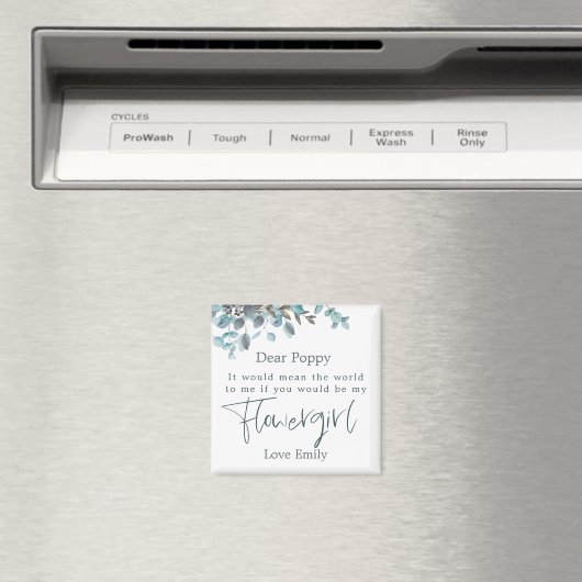 Blaue Eukalyptus-Leaf-Script-BlumenGirl-Anfrage Magnet (In Situ (Geschirrspüler))