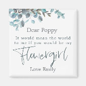 Blaue Eukalyptus-Leaf-Script-BlumenGirl-Anfrage Magnet (Vorne)