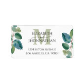 Blaue Eukalyptus-Monogramm-Hochzeit Adressaufkleber (Vorne)